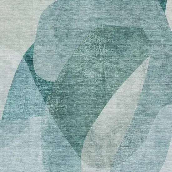 Teal And Pale Aqua Abstract Washable Area Rug With UV Protection Photo 3