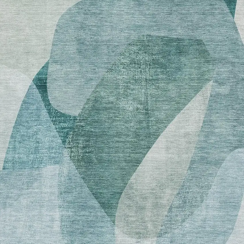 Teal And Pale Aqua Abstract Washable Area Rug With UV Protection Photo 3