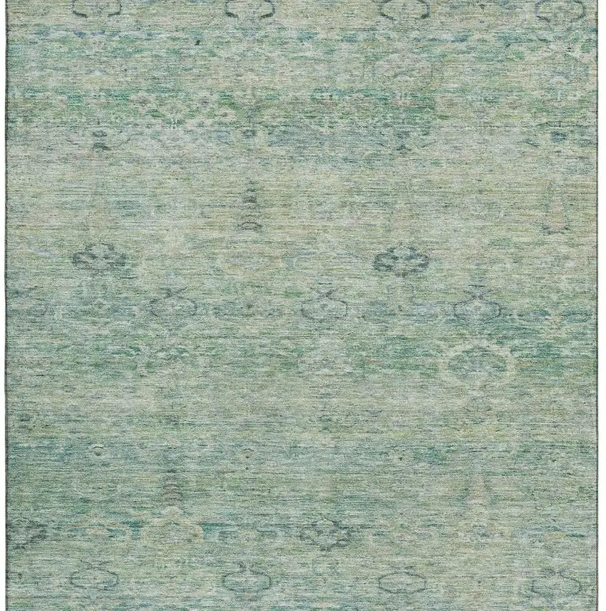 Teal And Pale Aqua Abstract Washable Area Rug With UV Protection Photo 4
