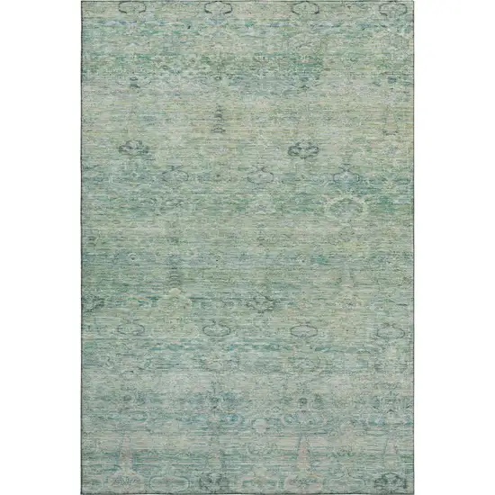 Teal And Pale Aqua Abstract Washable Area Rug With UV Protection Photo 1