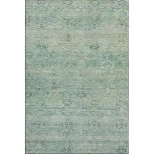 Photo of Teal And Pale Aqua Abstract Washable Area Rug With UV Protection