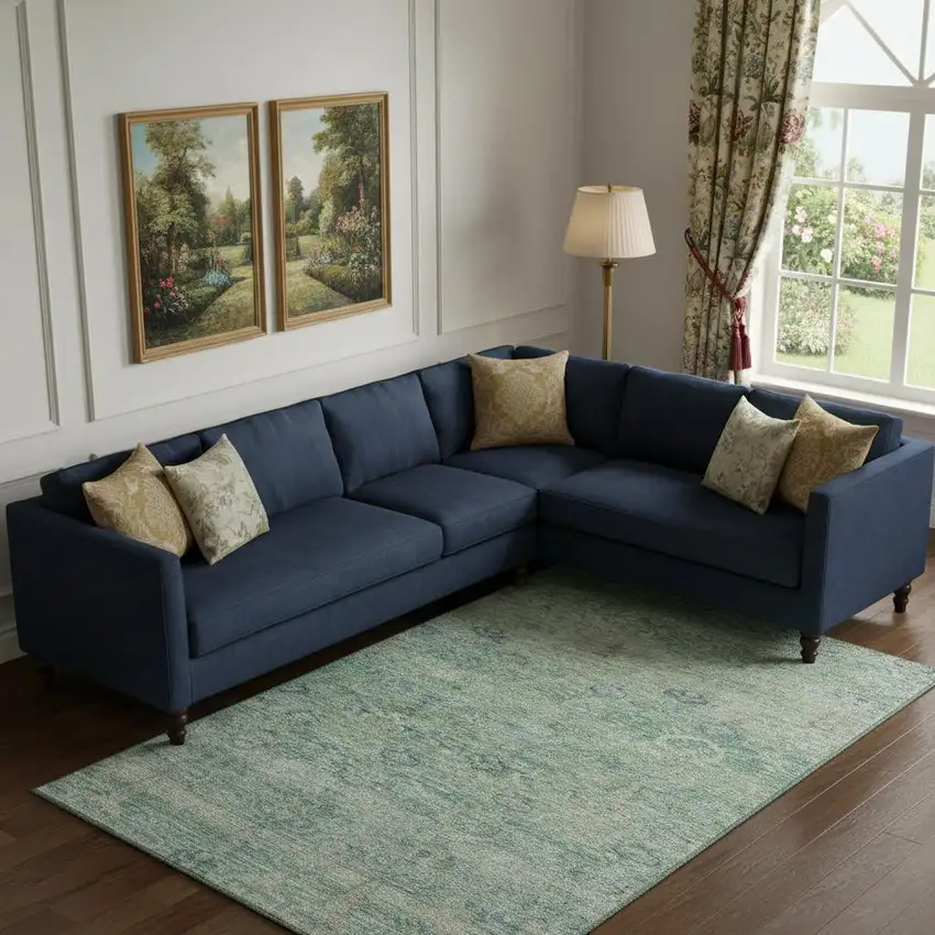 Teal And Pale Aqua Abstract Washable Area Rug With UV Protection Photo 2