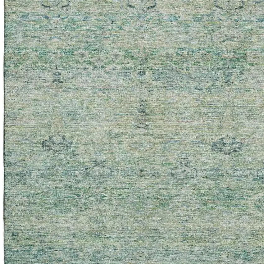 Teal And Pale Aqua Abstract Washable Area Rug With UV Protection Photo 3