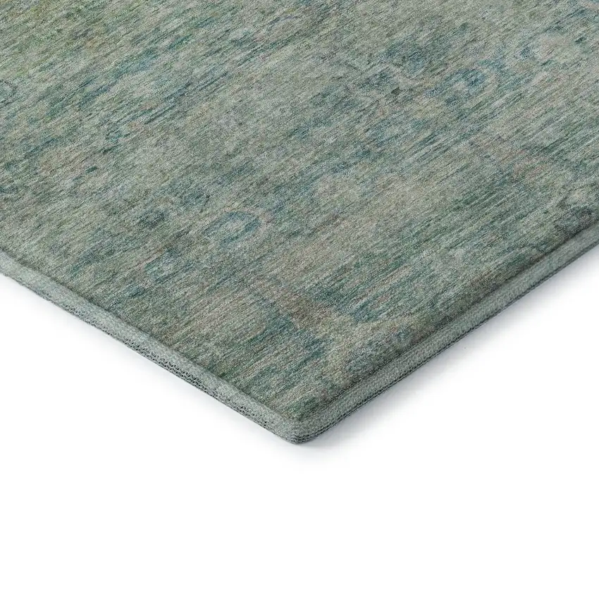 Teal And Pale Aqua Abstract Washable Area Rug With UV Protection Photo 7