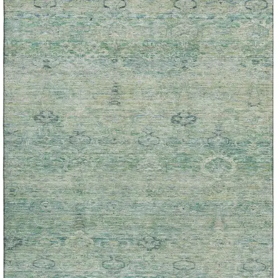 Teal And Pale Aqua Abstract Washable Area Rug With UV Protection Photo 4
