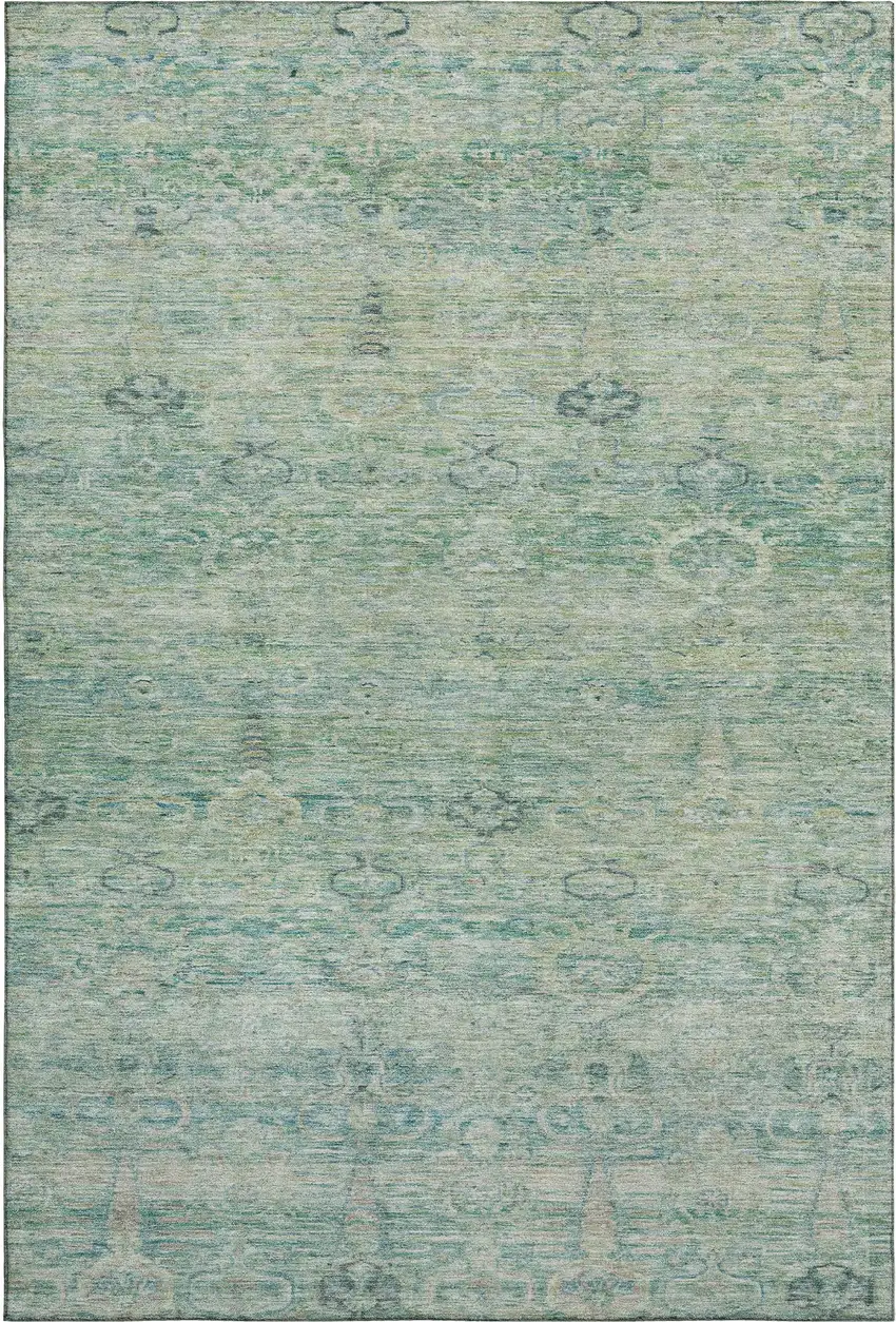 Teal And Pale Aqua Abstract Washable Area Rug With UV Protection Photo 1