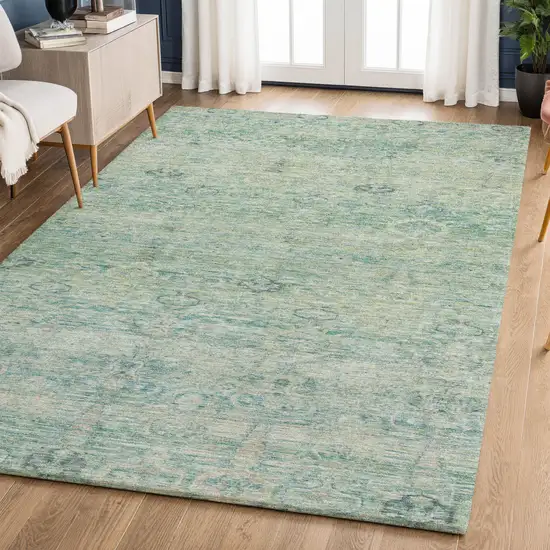 Teal And Pale Aqua Abstract Washable Area Rug With UV Protection Photo 6