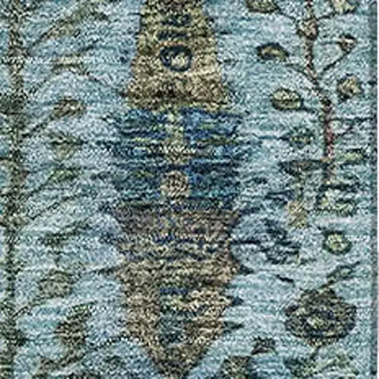 Teal And Pale Aqua Floral Vines Washable Area Rug With UV Protection Photo 3