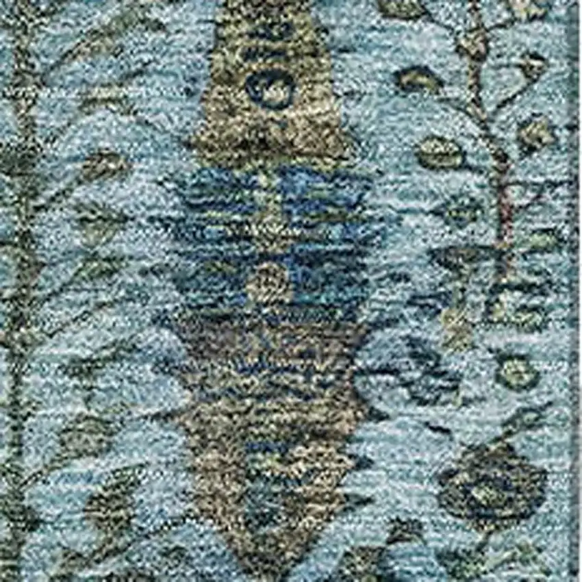 Teal And Pale Aqua Floral Vines Washable Area Rug With UV Protection Photo 3