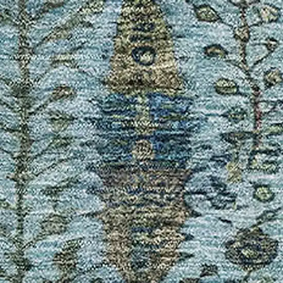 Teal And Pale Aqua Floral Vines Washable Area Rug With UV Protection Photo 3