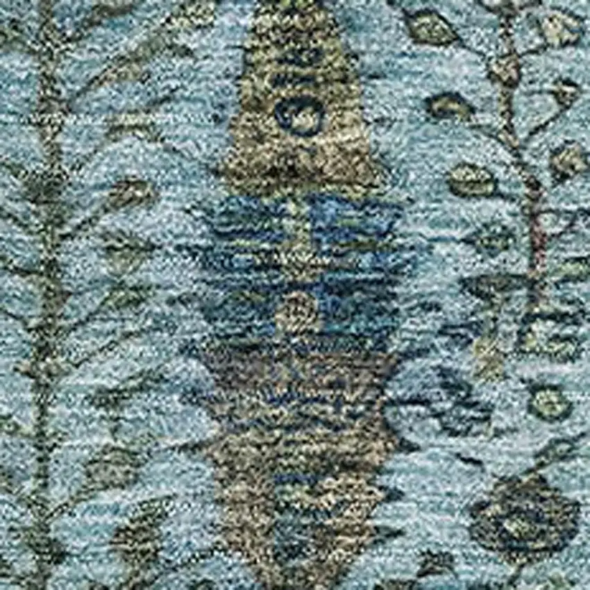 Teal And Pale Aqua Floral Vines Washable Area Rug With UV Protection Photo 3