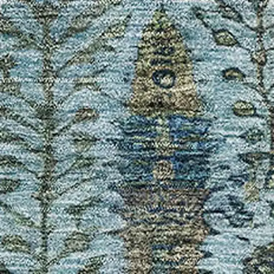 Teal And Pale Aqua Floral Vines Washable Area Rug With UV Protection Photo 3