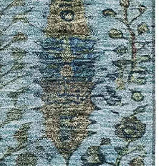 Teal And Pale Aqua Floral Vines Washable Area Rug With UV Protection Photo 7