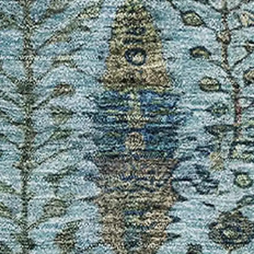 Teal And Pale Aqua Floral Vines Washable Area Rug With UV Protection Photo 7