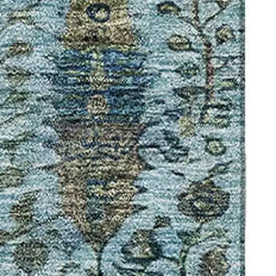 Teal And Pale Aqua Floral Vines Washable Area Rug With UV Protection Photo 3