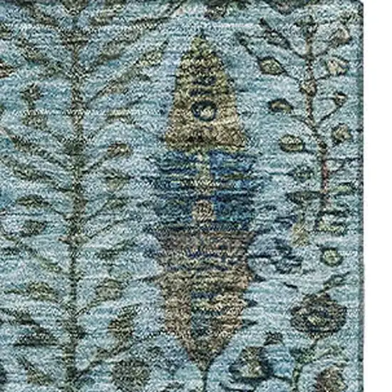 Teal And Pale Aqua Floral Vines Washable Area Rug With UV Protection Photo 3