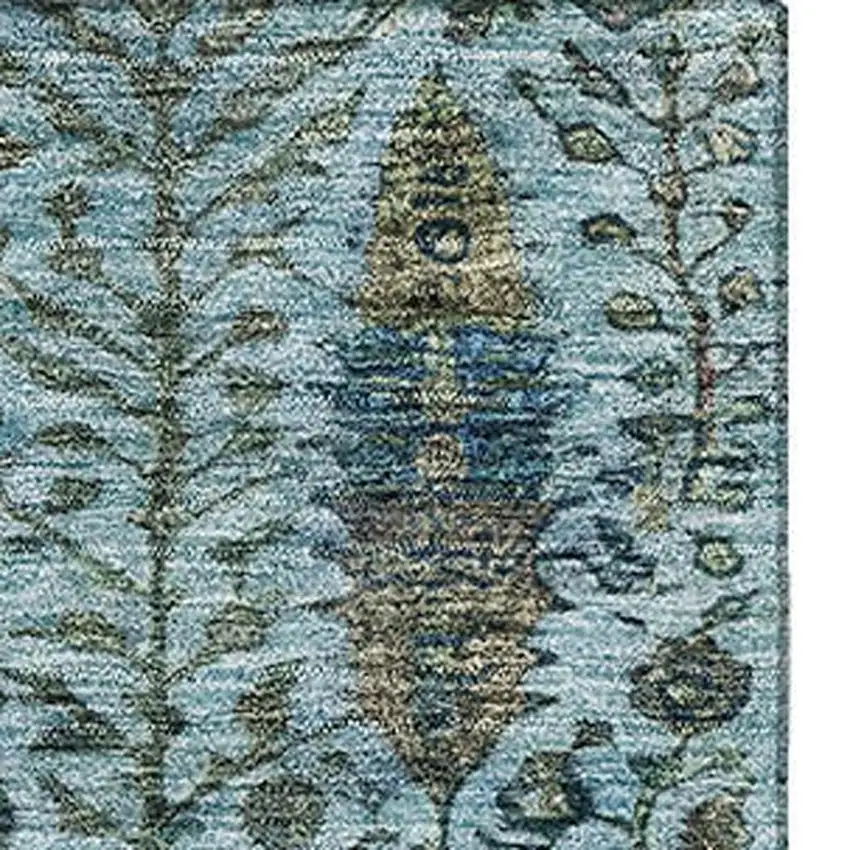 Teal And Pale Aqua Floral Vines Washable Area Rug With UV Protection Photo 3