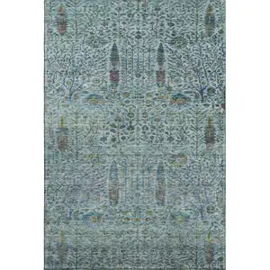 Photo of Teal And Pale Aqua Floral Vines Washable Area Rug With UV Protection