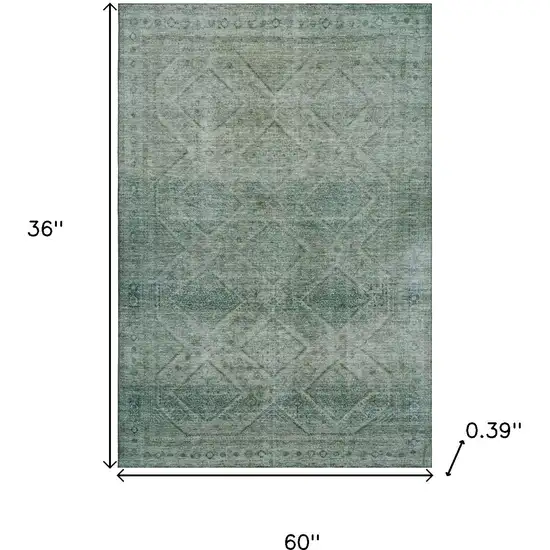 Teal And Pale Aqua Geometric Washable Area Rug With UV Protection Photo 9