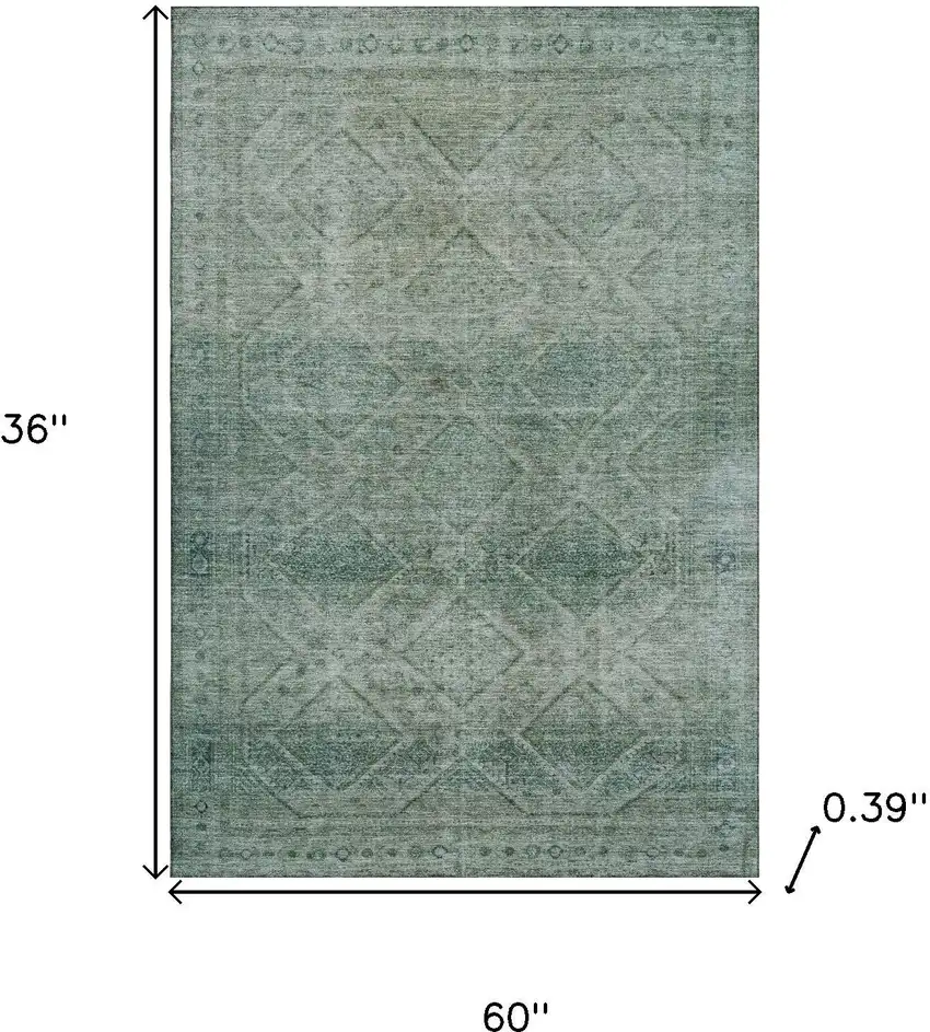 Teal And Pale Aqua Geometric Washable Area Rug With UV Protection Photo 9