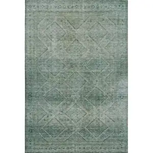 Photo of Teal And Pale Aqua Geometric Washable Area Rug With UV Protection