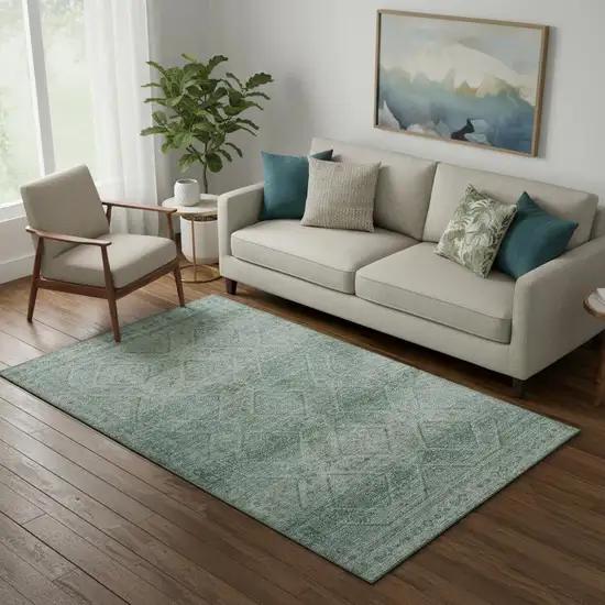 Teal And Pale Aqua Geometric Washable Area Rug With UV Protection Photo 2