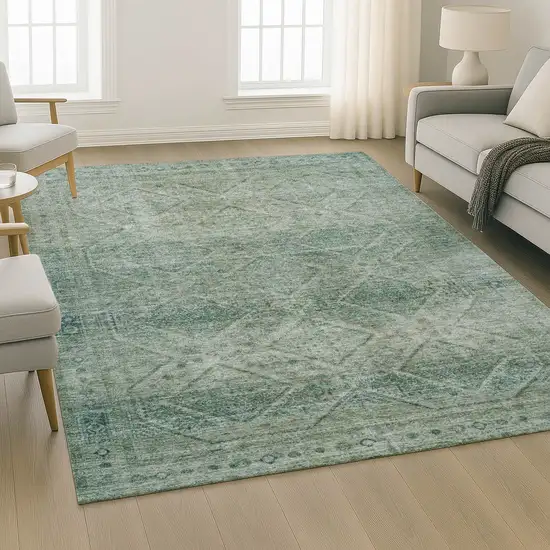 Teal And Pale Aqua Geometric Washable Area Rug With UV Protection Photo 5