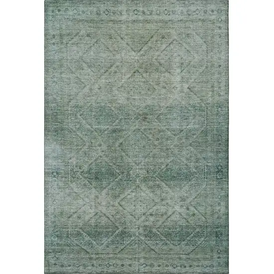 Teal And Pale Aqua Geometric Washable Area Rug With UV Protection Photo 3