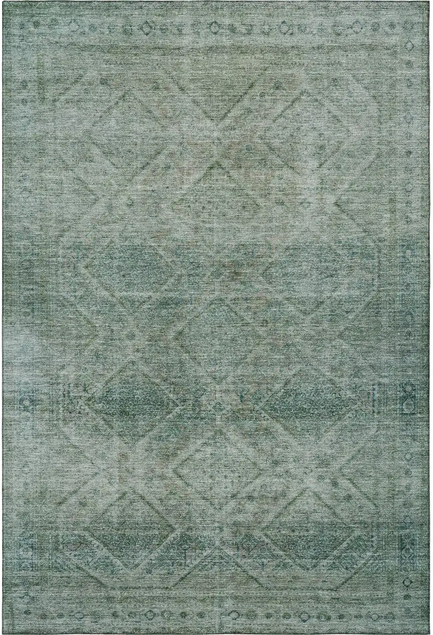 Teal And Pale Aqua Geometric Washable Area Rug With UV Protection Photo 3