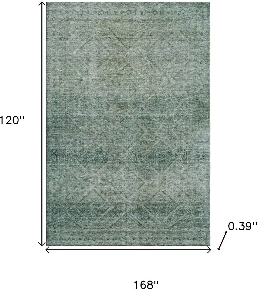 Teal And Pale Aqua Geometric Washable Area Rug With UV Protection Photo 9