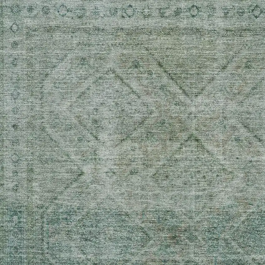 Teal And Pale Aqua Geometric Washable Area Rug With UV Protection Photo 3