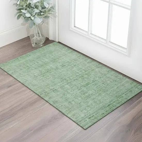Teal And Pale Aqua Oriental Washable Area Rug With UV Protection Photo 2