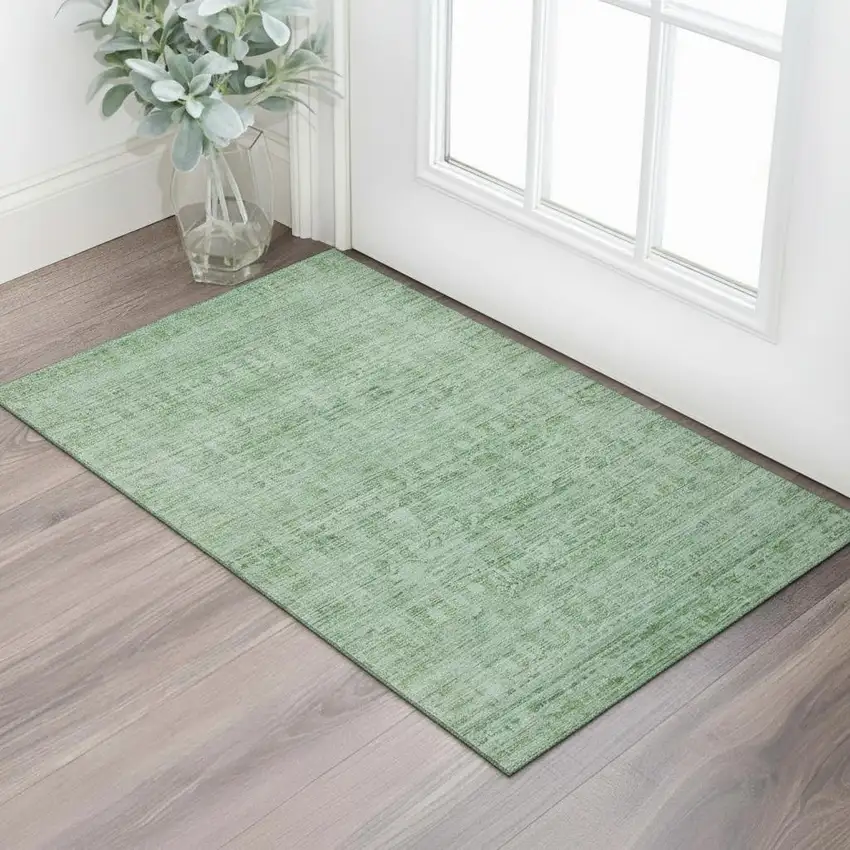 Teal And Pale Aqua Oriental Washable Area Rug With UV Protection Photo 2