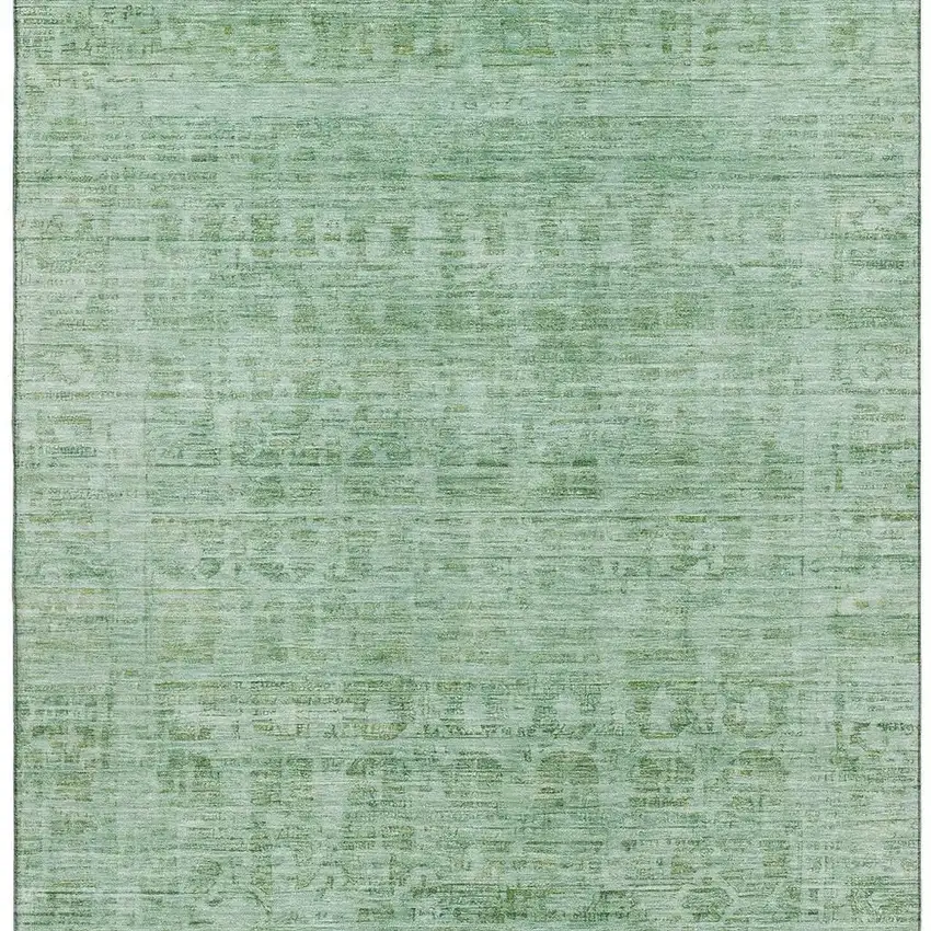 Teal And Pale Aqua Oriental Washable Area Rug With UV Protection Photo 2