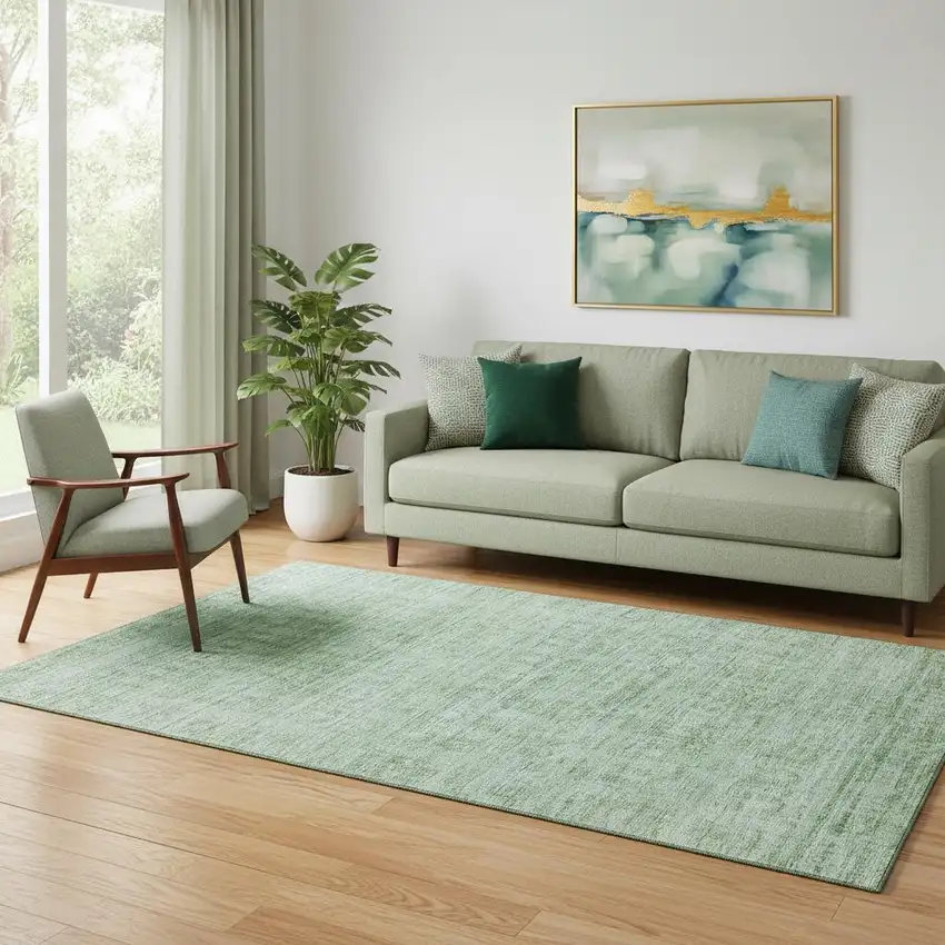 Teal And Pale Aqua Oriental Washable Area Rug With UV Protection Photo 2