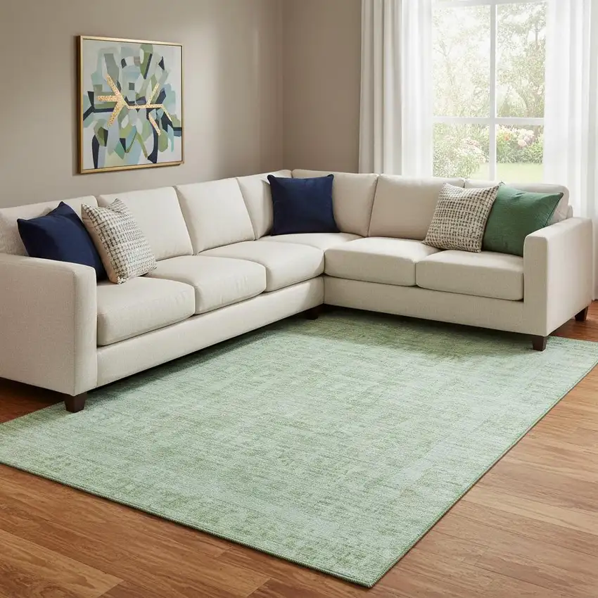 Teal And Pale Aqua Oriental Washable Area Rug With UV Protection Photo 2