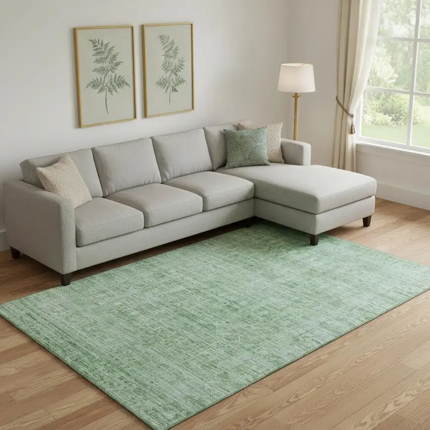 Teal And Pale Aqua Oriental Washable Area Rug With UV Protection Photo 2