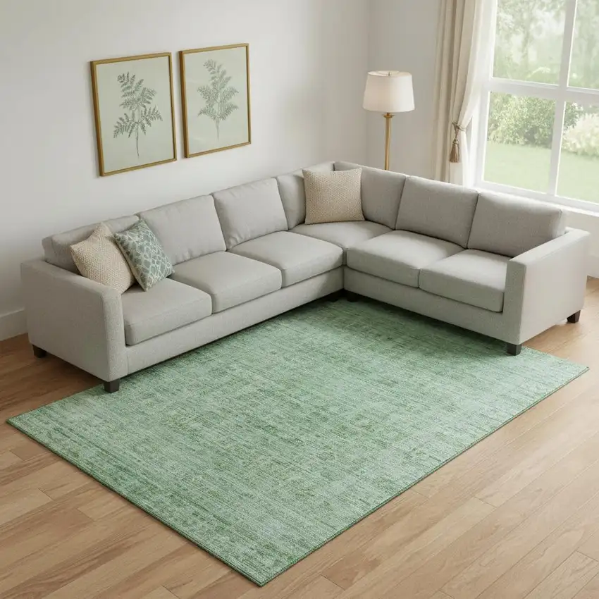 Teal And Pale Aqua Oriental Washable Area Rug With UV Protection Photo 2