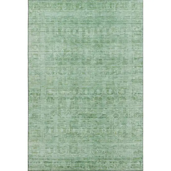 Teal And Pale Aqua Oriental Washable Area Rug With UV Protection Photo 1