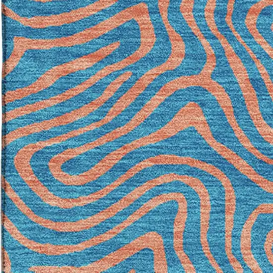 Teal And Peach Abstract Washable Area Rug With UV Protection Photo 2