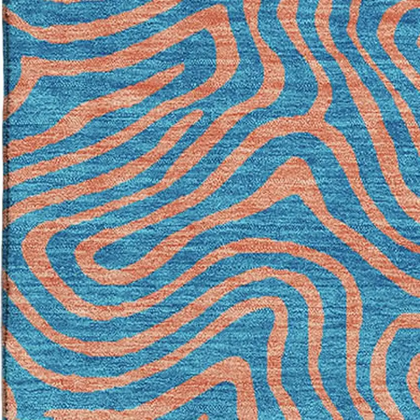 Teal And Peach Abstract Washable Area Rug With UV Protection Photo 2