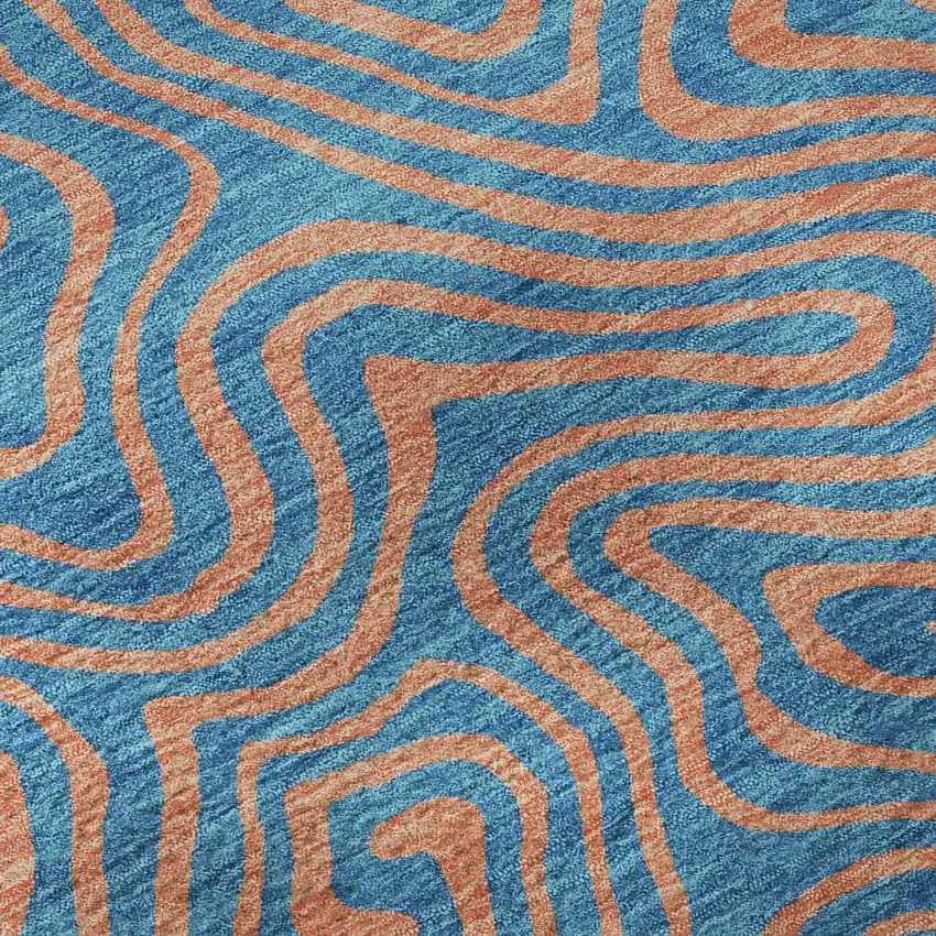 Teal And Peach Abstract Washable Area Rug With UV Protection Photo 9