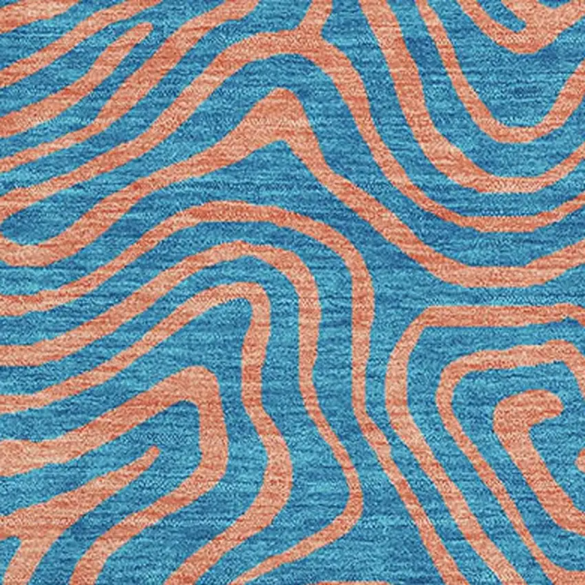Teal And Peach Abstract Washable Area Rug With UV Protection Photo 2