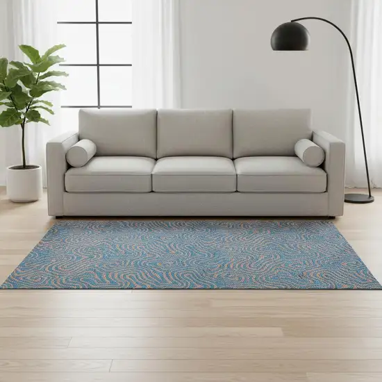 Teal And Peach Abstract Washable Area Rug With UV Protection Photo 2