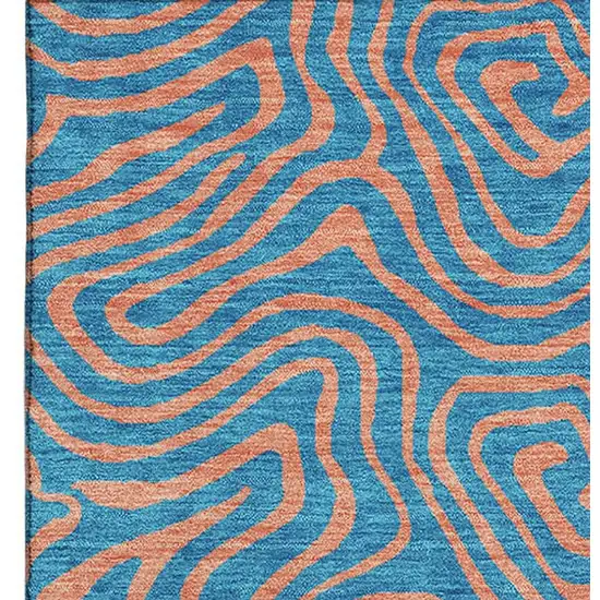 Teal And Peach Abstract Washable Area Rug With UV Protection Photo 3