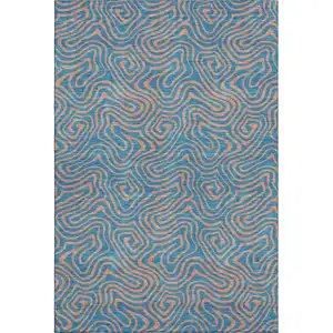 Photo of Teal And Peach Abstract Washable Area Rug With UV Protection
