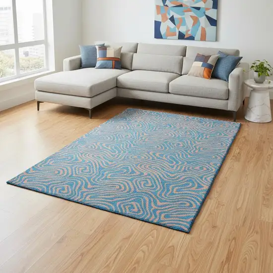 Teal And Peach Abstract Washable Area Rug With UV Protection Photo 2
