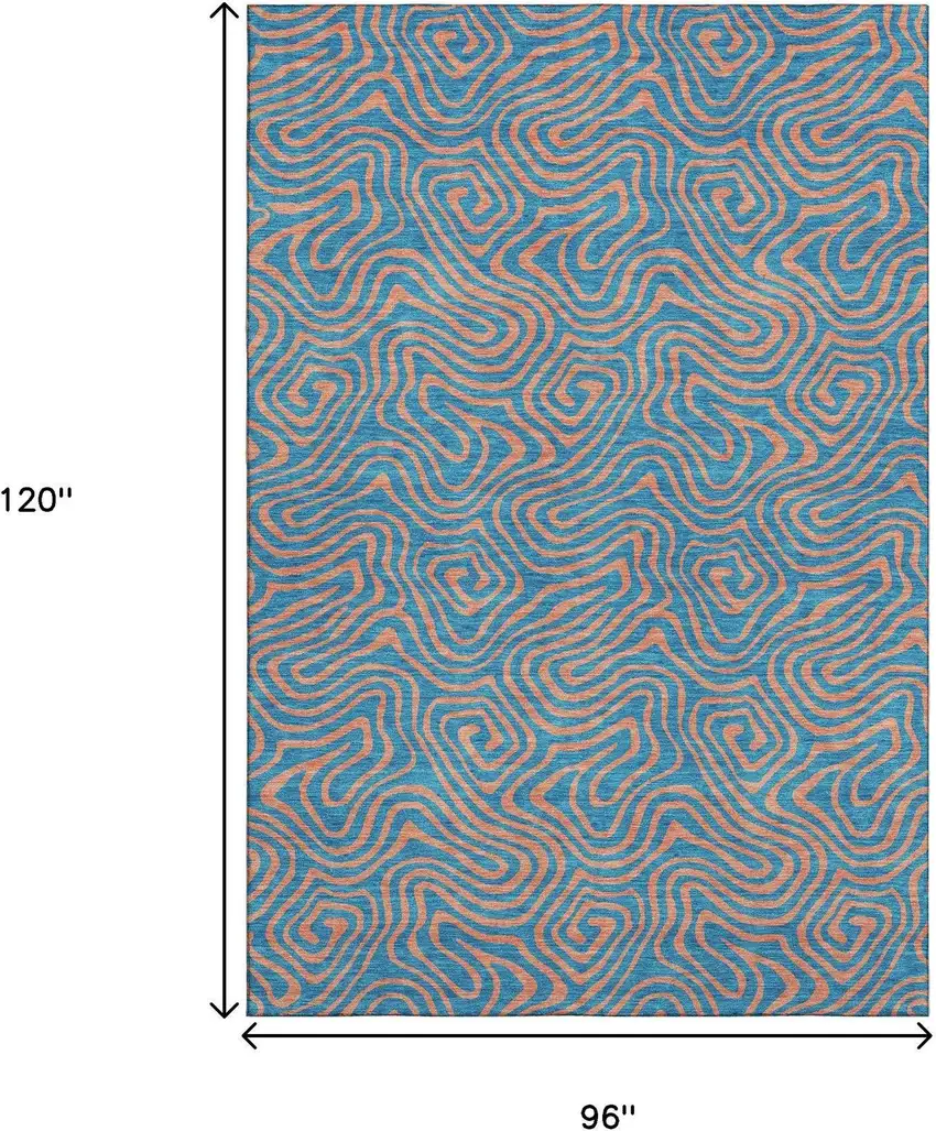 Teal And Peach Abstract Washable Area Rug With UV Protection Photo 8