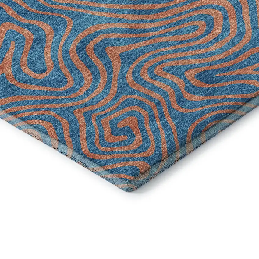 Teal And Peach Abstract Washable Area Rug With UV Protection Photo 7