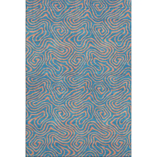 Teal And Peach Abstract Washable Area Rug With UV Protection Photo 1